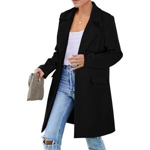 Casual Blazers Women Black Long Sleeve Lapel Pockets Loose Jackets